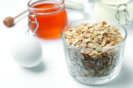 Ingredients for handmade face mask on white background, closeup